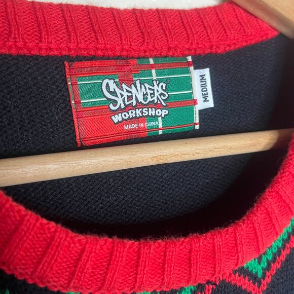 Spencer's Men's Skull Santa Candy CaneLight Up Holiday Sweater Size Medium - Picture 6 of 9